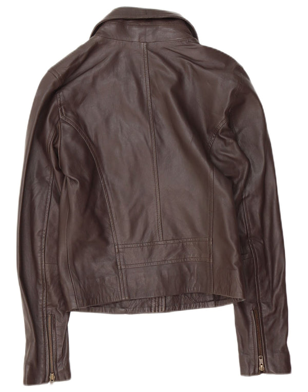 Vintage mujer cuero biker chaqueta Reino Unido 12 cuero marrón medio