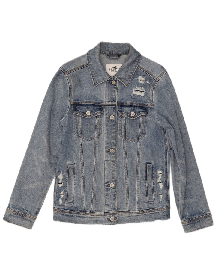 HOLLISTER Chaqueta vaquera desgastada para mujer UK 10 Small Blue Cotton