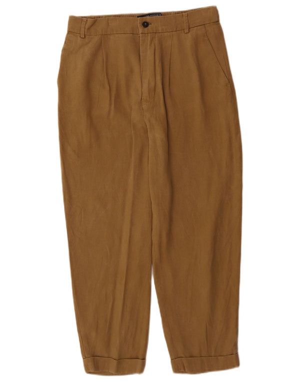 Zara Mujer Pantalones Cortos Cónicos De Cintura Alta Pequeño W26 L24 Beige Lyocell