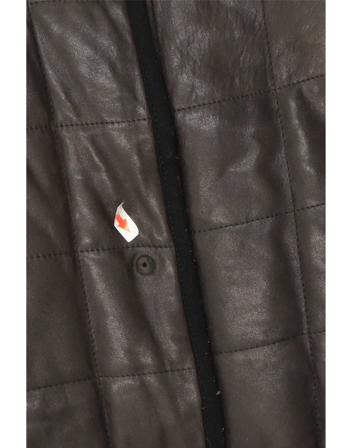 Vintage mujer acolchado cuero abrigo Reino Unido 12 Medio Negro