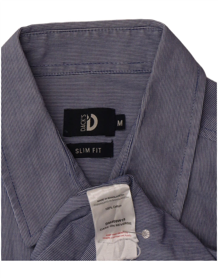 Dack's Camisa ajustada para hombre de algodón a rayas azul medio