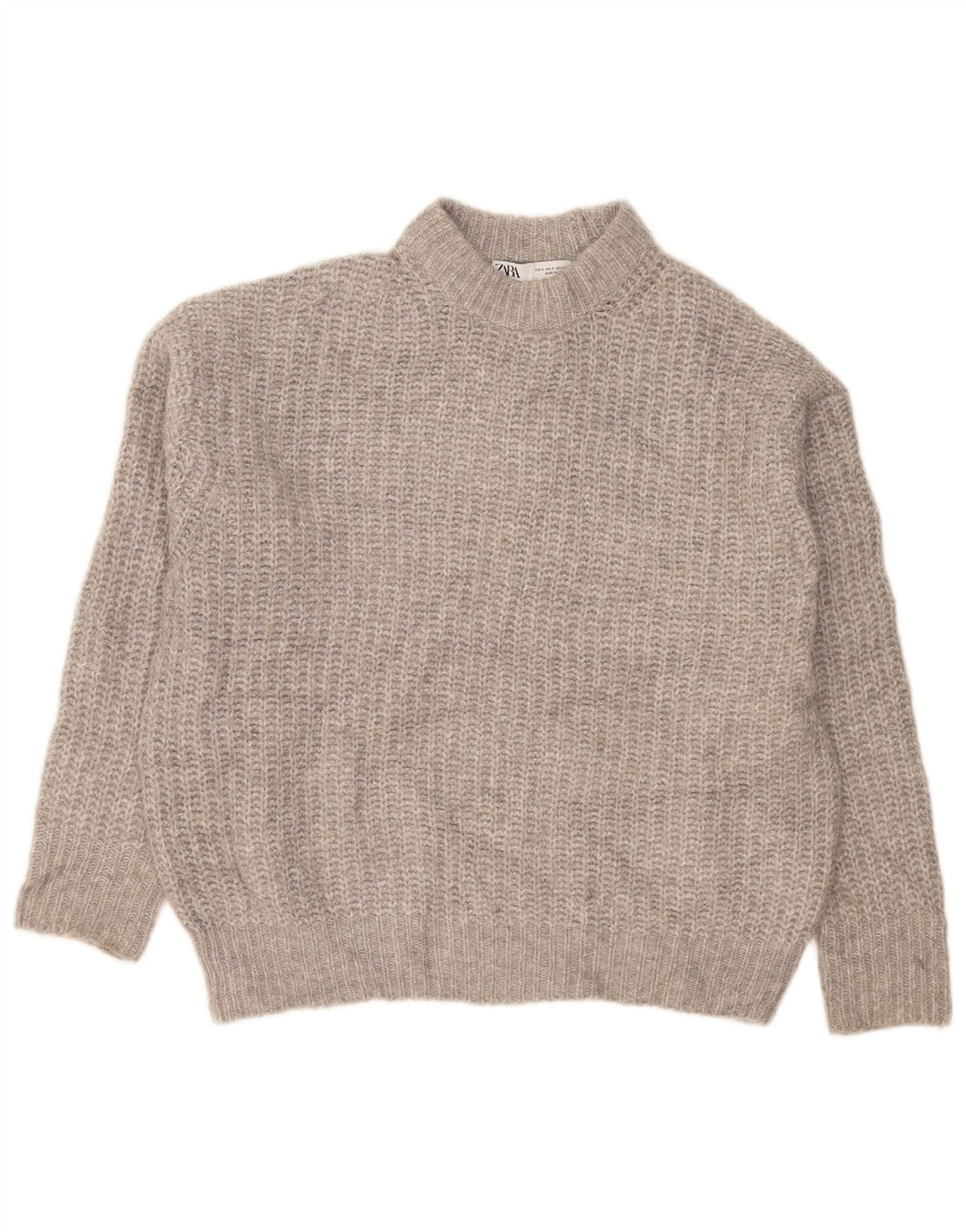 Zara Mujer Oversize Cuello Alto Jersey Jersey UK 10 Small Gris Poliéster