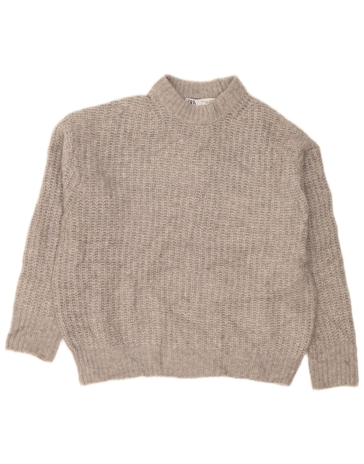 Zara Mujer Oversize Cuello Alto Jersey Jersey UK 10 Small Gris Poliéster