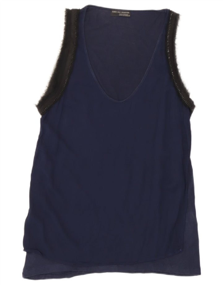 Zara Mujer Chaleco Top UK 40 Medium Azul Marino Colorblock Lyocell