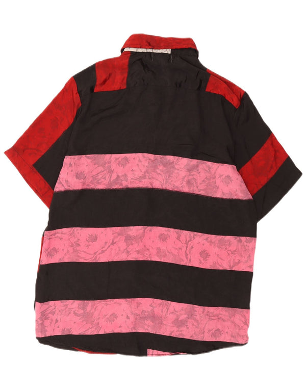 Camisa vintage de manga corta para hombre de seda roja grande con bloques de color