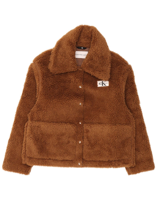 Calvin Klein Jeans Chaqueta de forro polar con osito de peluche para mujer UK 10 Small Brown