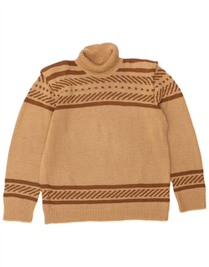 VINTAGE Mujer Roll Neck Jumper Suéter Reino Unido 16 Grande Beige Rayas