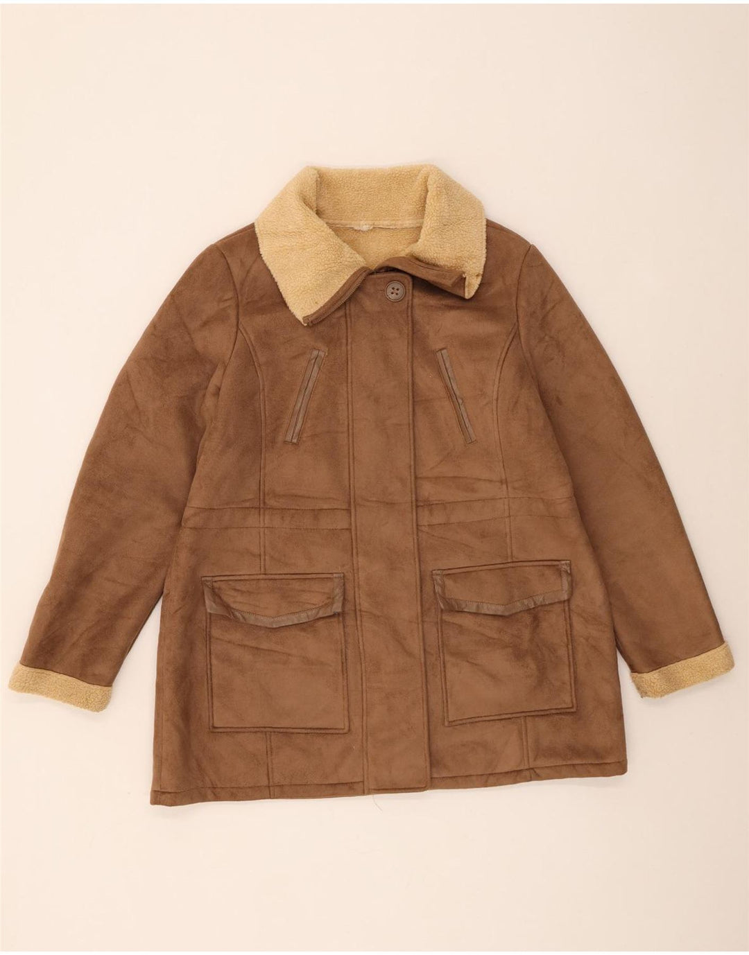 Marks & Spencer Chaqueta Sherpa para Mujer UK 46 Grande Poliéster Marrón