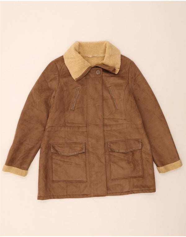 Marks & Spencer Chaqueta Sherpa para Mujer UK 46 Grande Poliéster Marrón