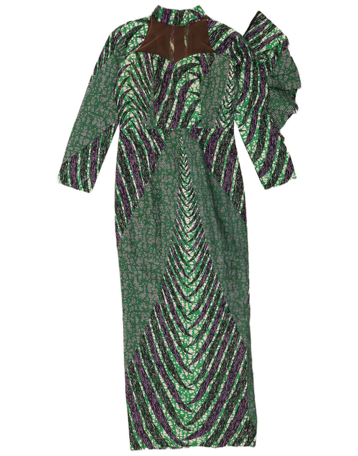 Vintage mujeres patrón abstracto maxi vestido vestido Reino Unido 12 verde medio