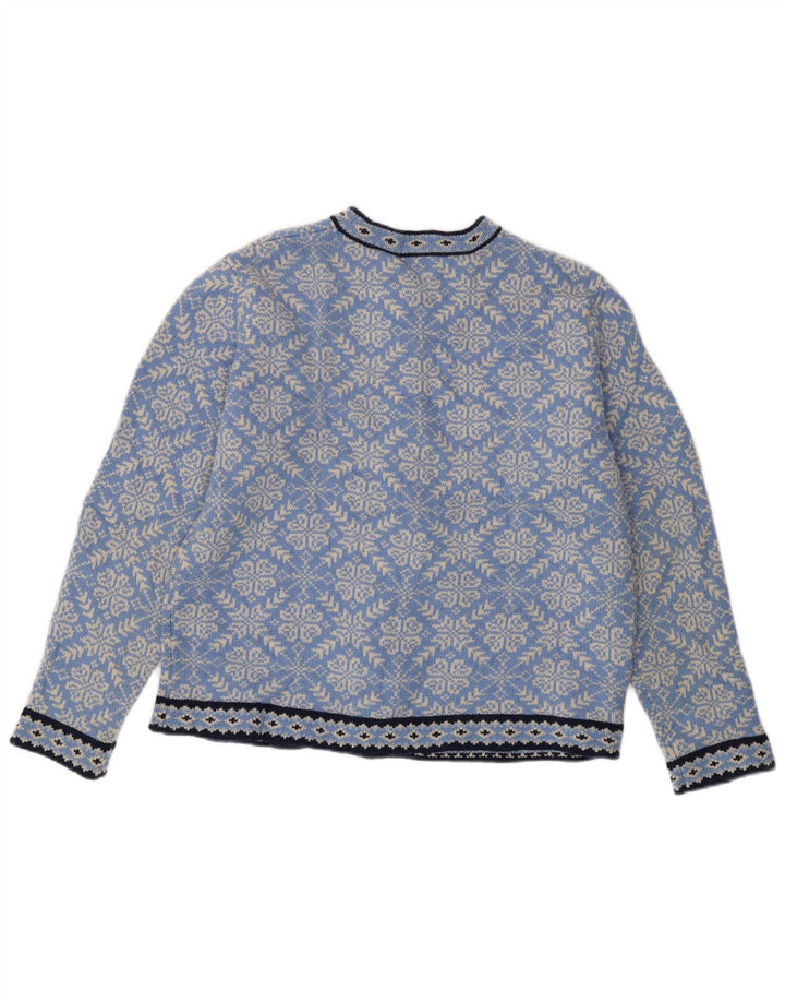 L.L.BEAN Suéter tipo cárdigan para mujer Reino Unido 16 Lana merino azul Fair Isle grande