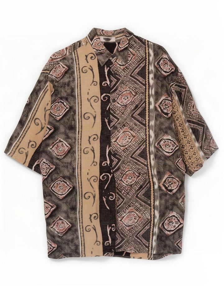 Camisa Imperial De Manga Corta Para Hombre Patchwork Negro Mediano