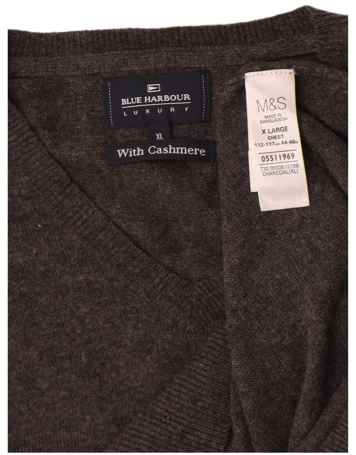 Marks & Spencer - Jersey para hombre con cuello en V, color azul, talla XL, lana gris