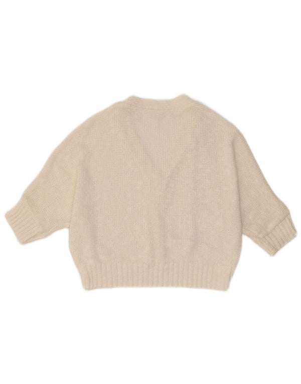 Vintage mujer crop manga corta cardigan suéter Reino Unido 14 medio blanco