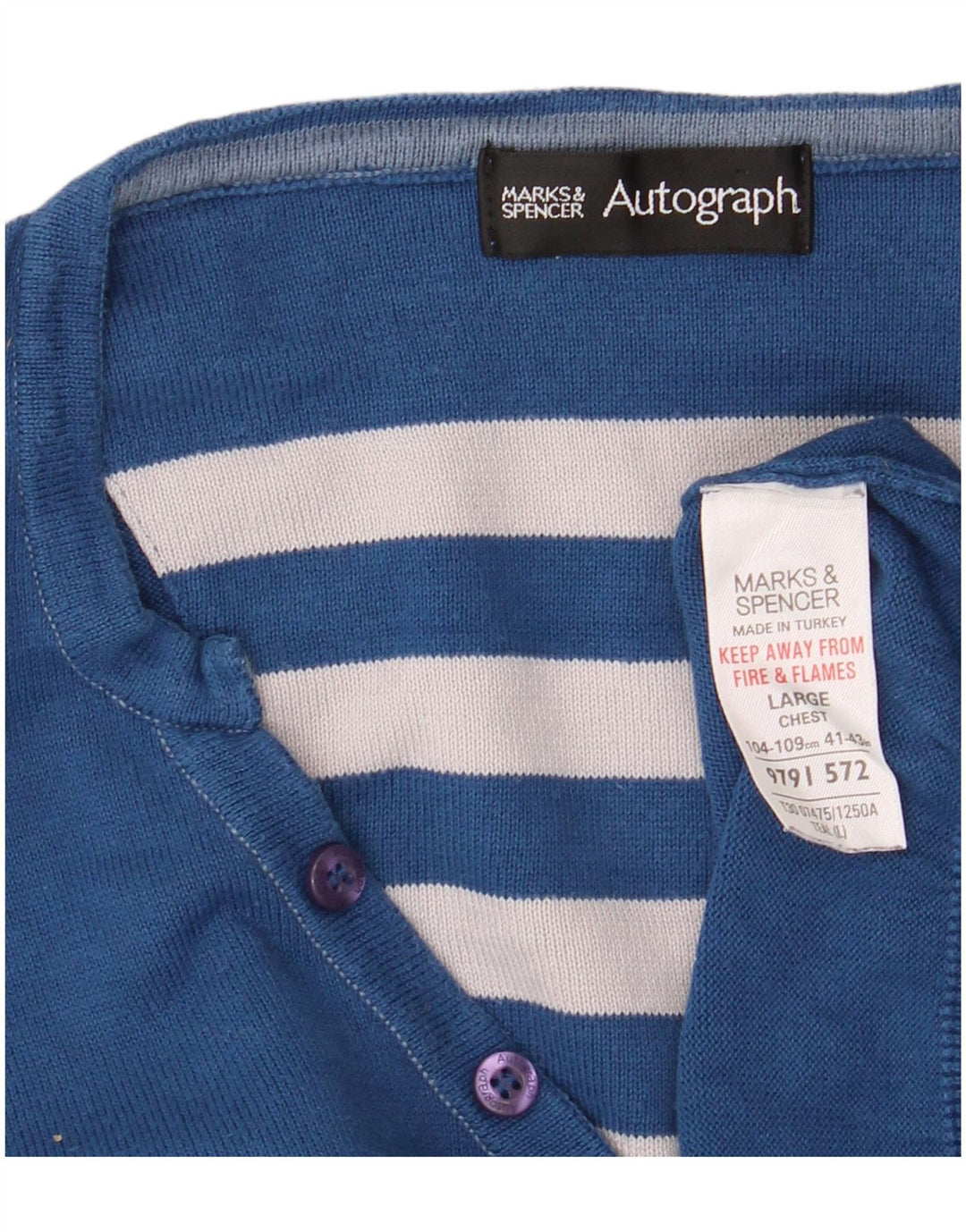 Marks & Spencer Suéter tipo jersey con cuello en V y autógrafo para hombre, talla grande, azul