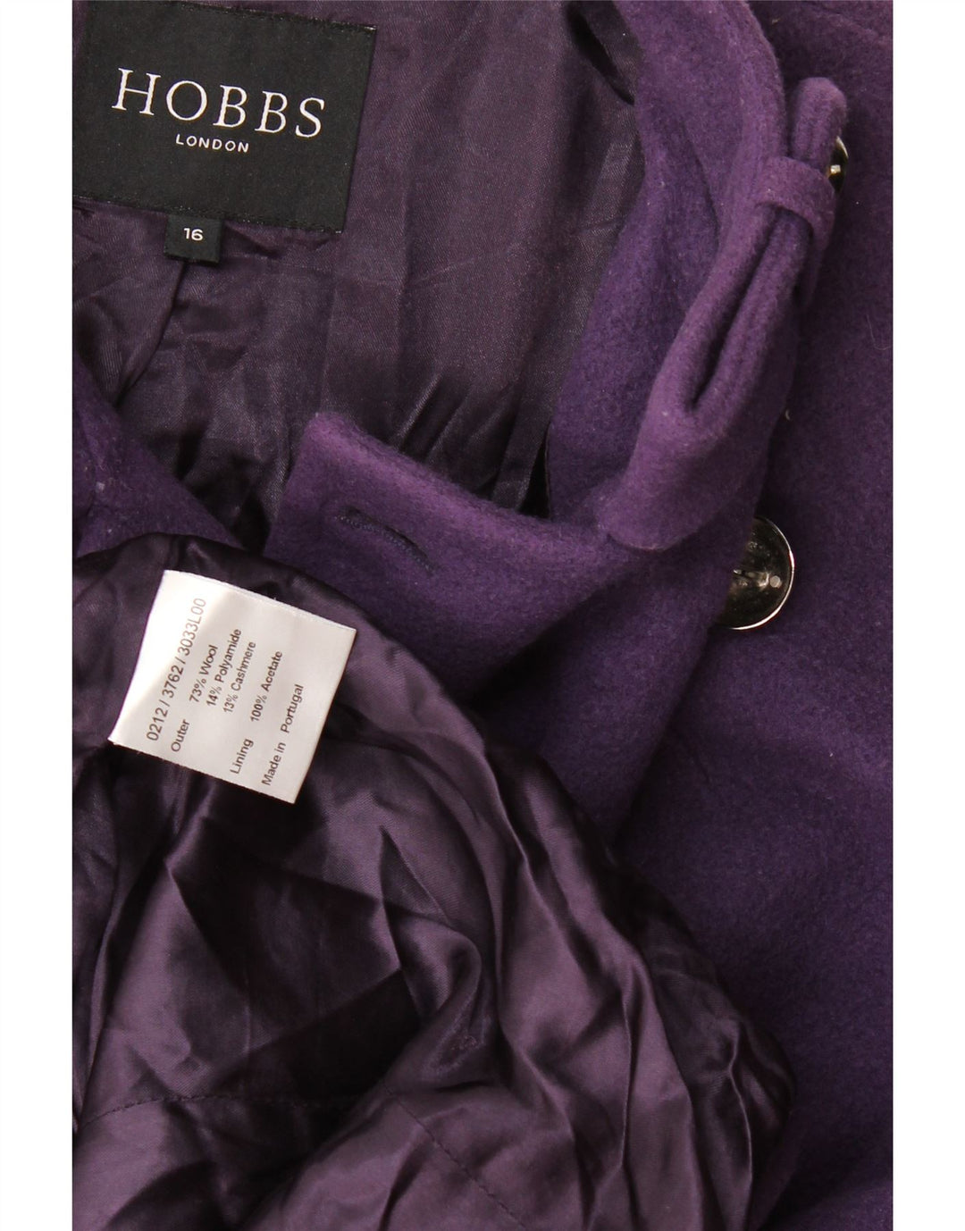 Hobbs Abrigo de doble botonadura para mujer UK 46 Lana morada grande