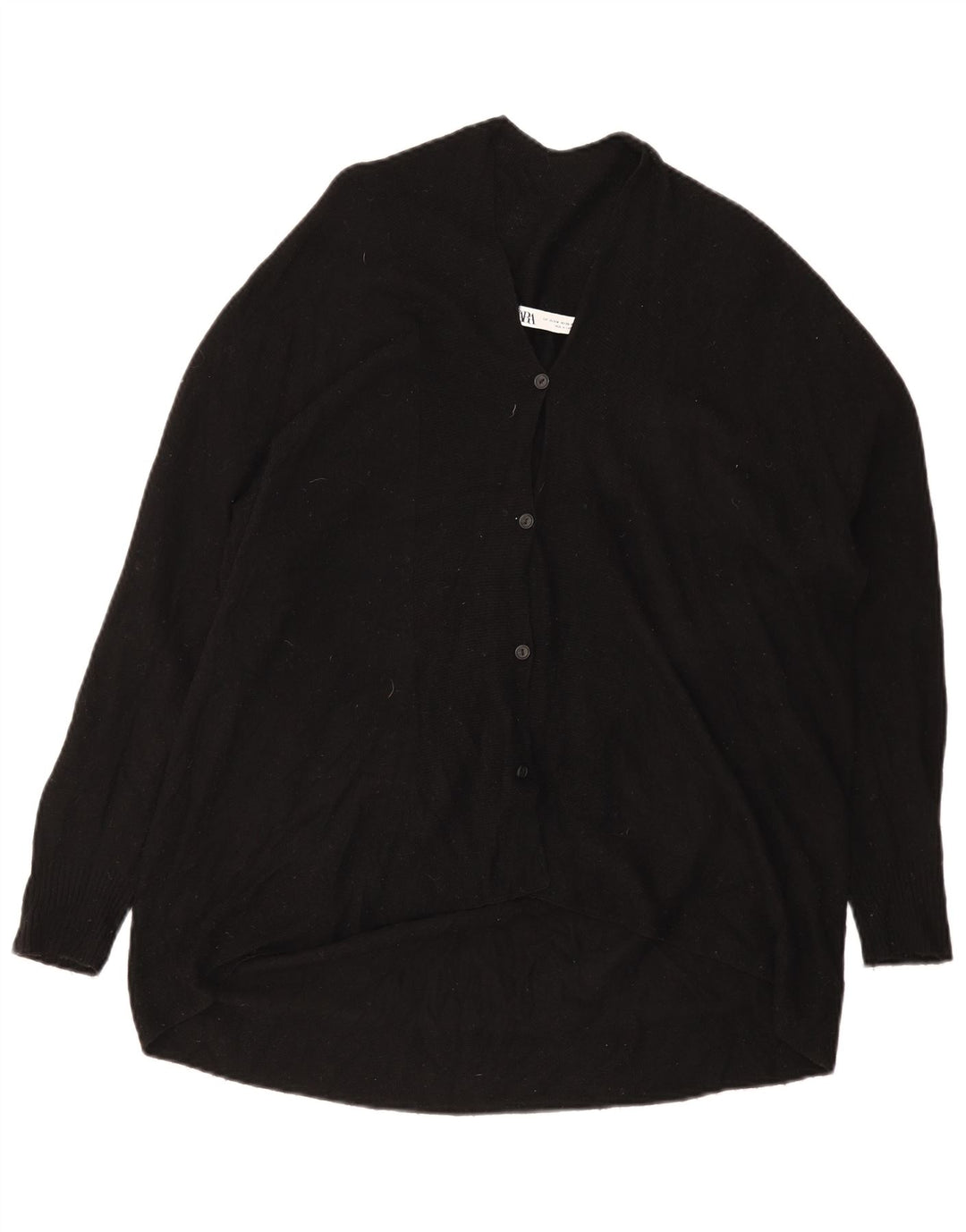 Zara Mujer Suéter Cárdigan Extragrande UK 10 Small Lana Negra