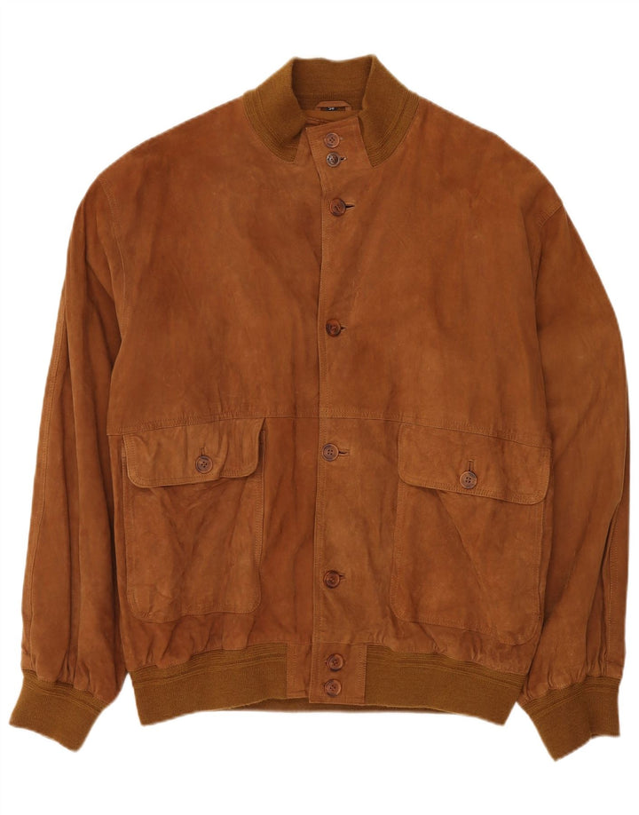 VINTAGE Chaqueta bomber de ante para hombre IT 58 4XL Cuero marrón
