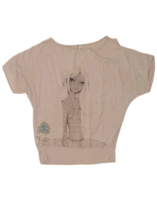 Benetton Camiseta Extragrande Con Estampado De Mujer UK 40 Small Poliéster Gris