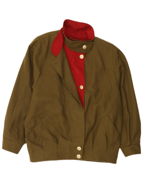 Vintage mujer relajado ajuste bomber chaqueta Reino Unido 16 grande verde nueva lana clásica