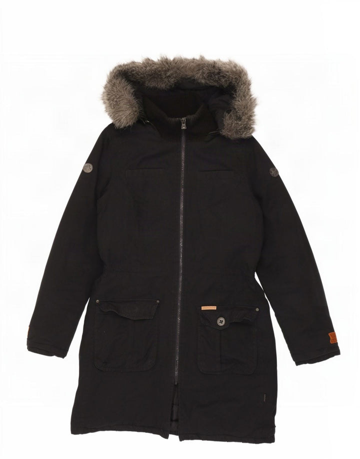 KHUJO Chaqueta Parka con Capucha para Mujer UK 44 Mediana Algodón Negro