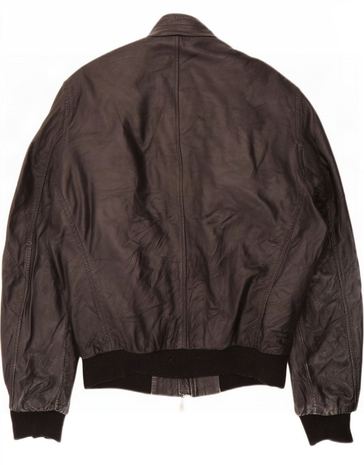 Hogan Chaqueta motera de cuero para mujer UK 42 Mediana Negro