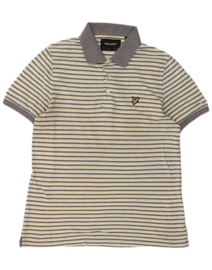Lyle & Scott Polo para hombre de algodón a rayas blanco roto mediano
