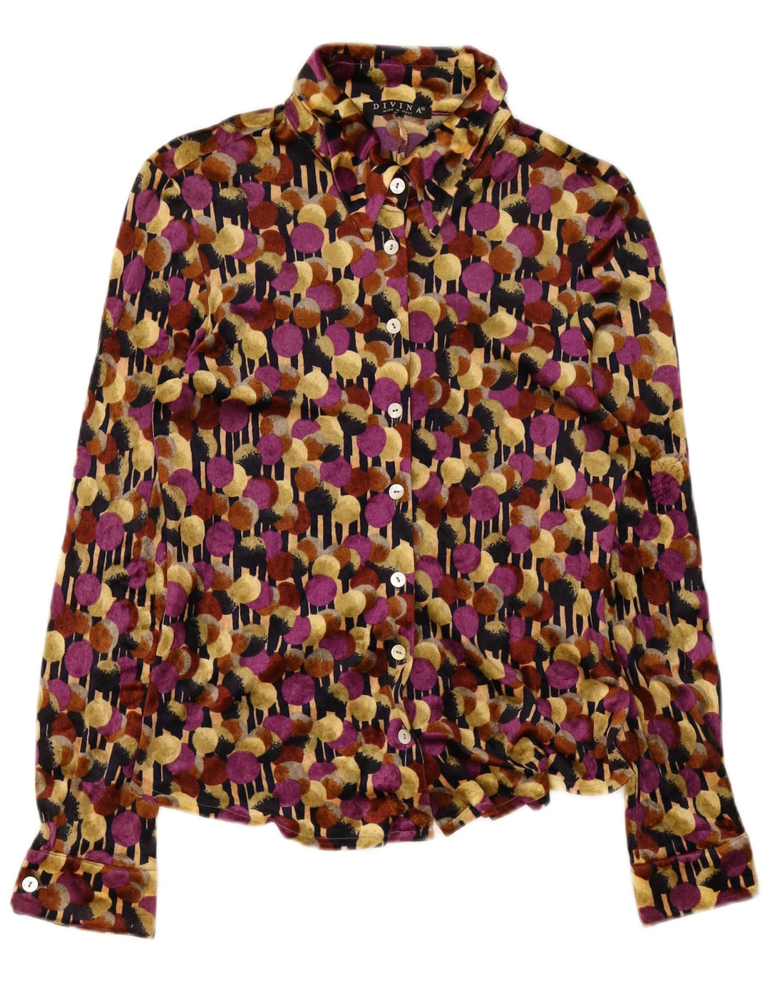 Divina Blusa camisera de terciopelo para mujer UK 42 Mediana con lunares multicolores