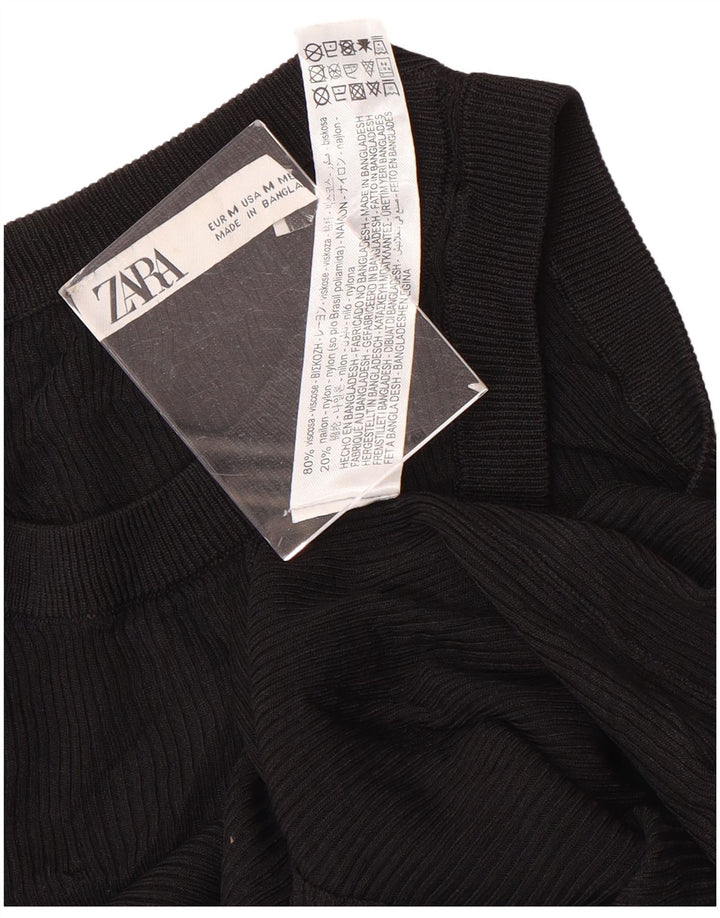 Zara Mujer Chaleco Top UK 12 Medium Viscosa Negra