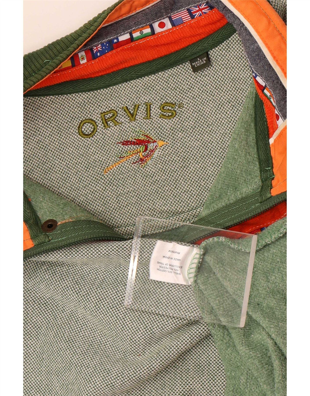 Orvis Mens Zip Neck Sudadera Jumper Grande Algodón Verde
