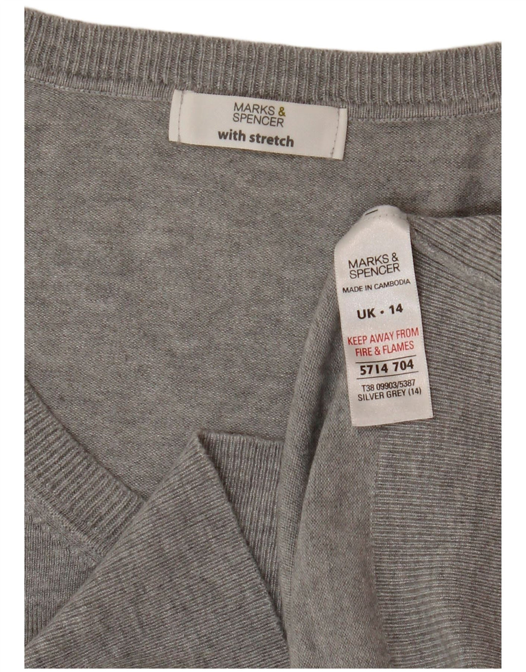 Marks & Spencer Suéter Corto con Cuello en V para Mujer UK 44 Gris Medio