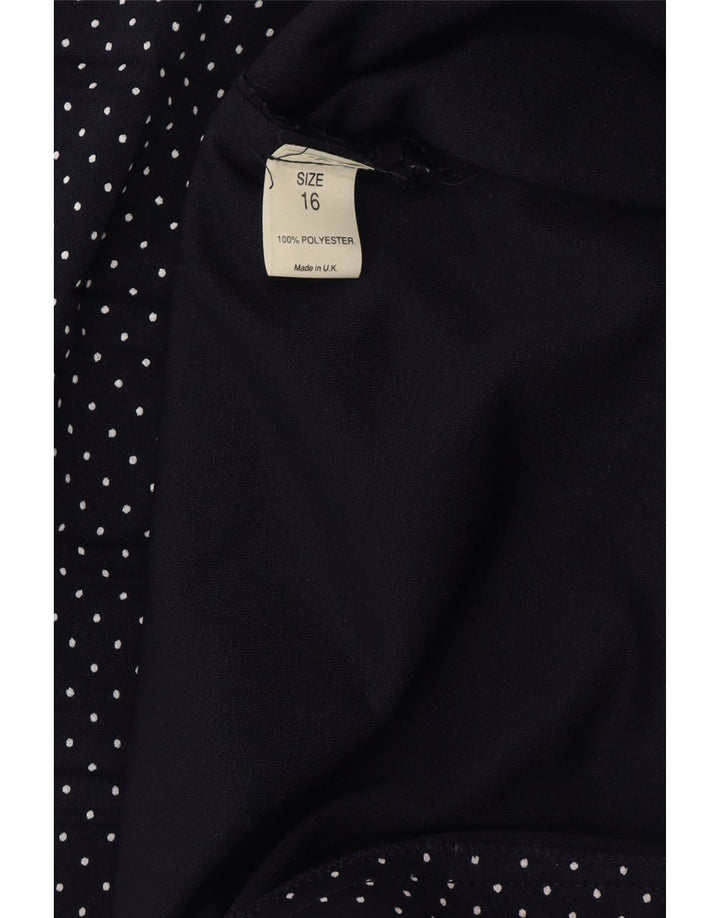 VINTAGE Mujer A-Line Vestido Reino Unido 16 Grande Azul Marino Manchado Poliéster