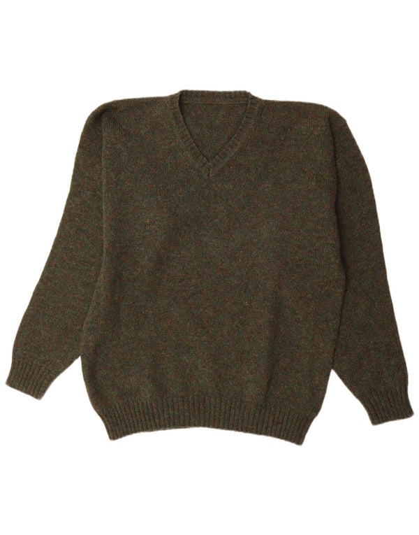 Vintage Hombres V-Cuello Jumper Suéter XL Caqui