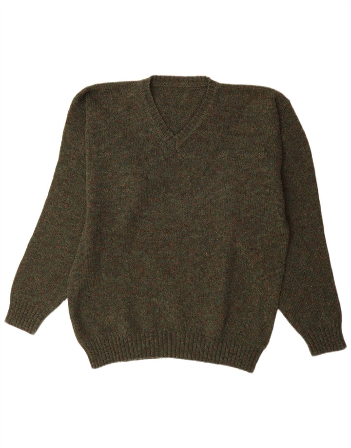 Vintage Hombres V-Cuello Jumper Suéter XL Caqui