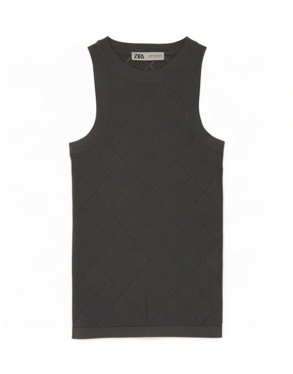 Zara Mujer Chaleco Top UK 6 XS Gris Geométrico Viscosa