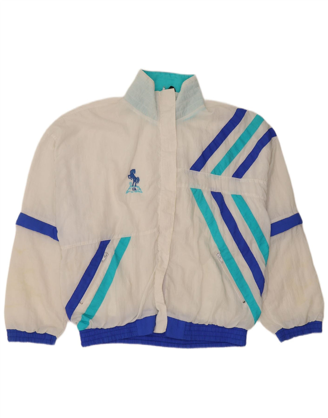 Vintage mujer chándal top chaqueta Reino Unido 14 medio blanco colorblock