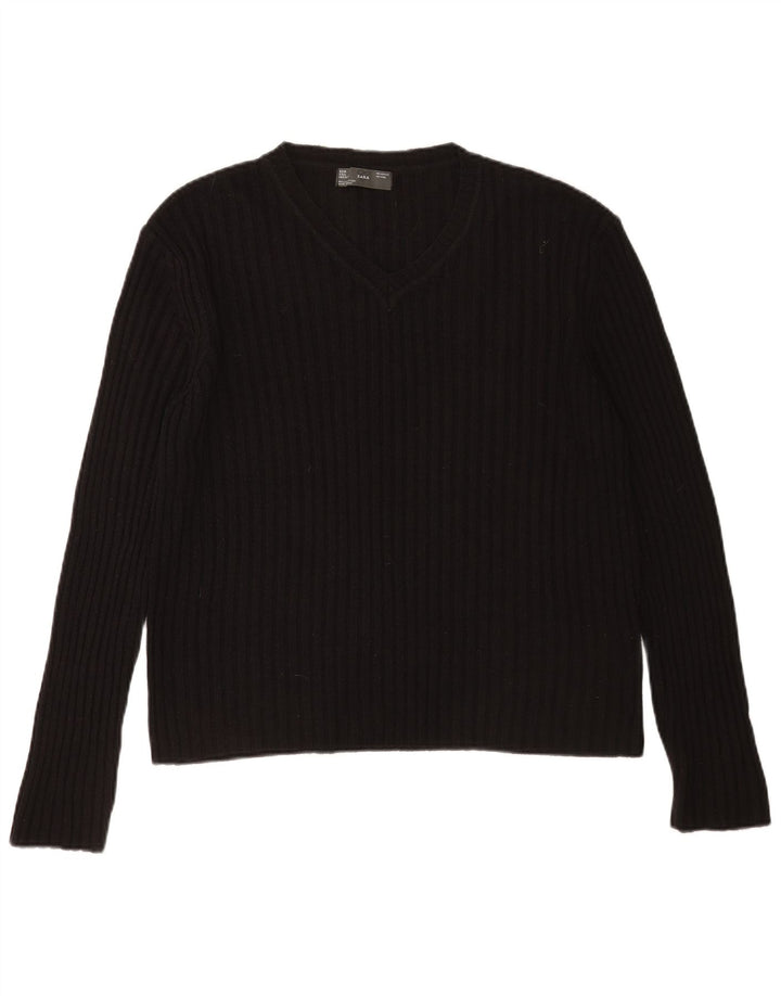 Zara Hombre Jersey Con Cuello En V Jersey Grande Acrílico Negro