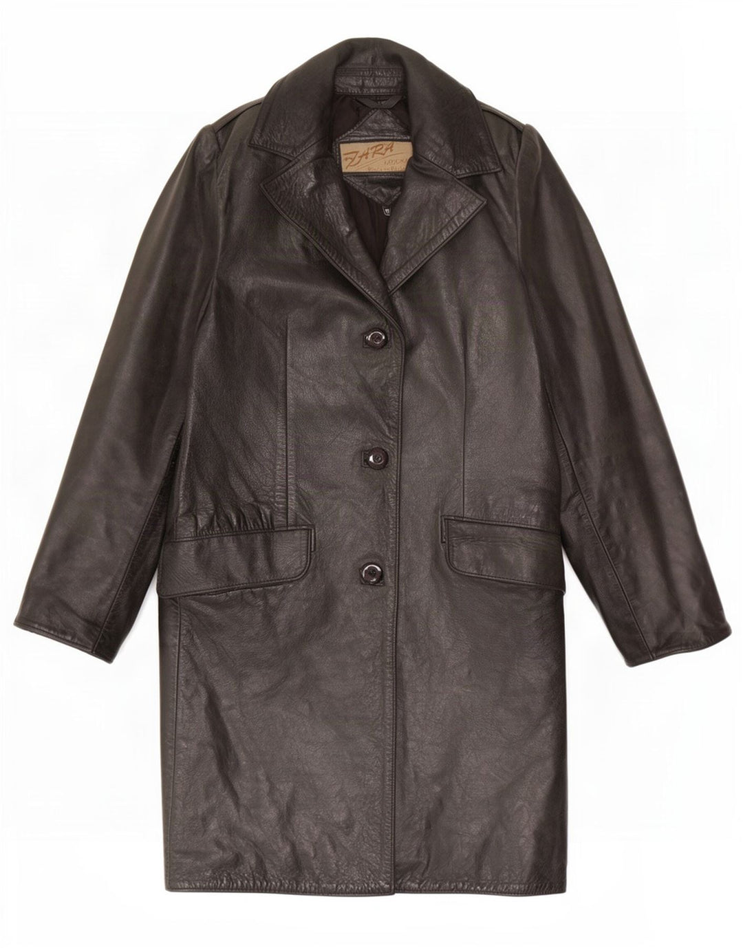Vintage mujer cuero abrigo Reino Unido 12 medio negro