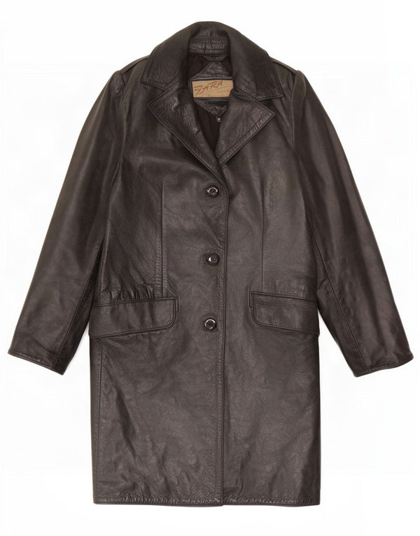 Vintage mujer cuero abrigo Reino Unido 12 medio negro
