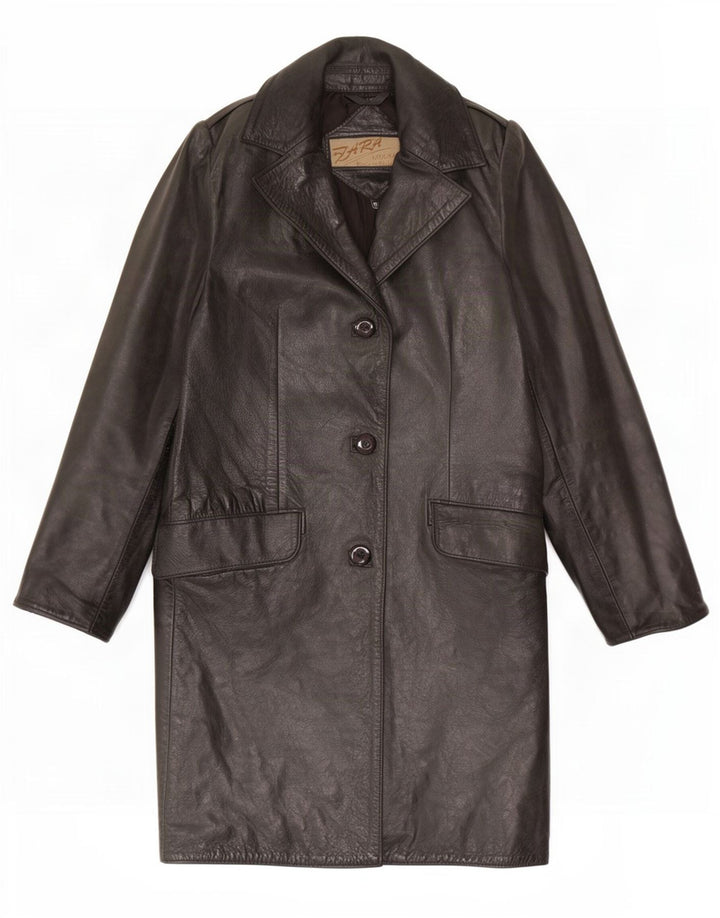 Vintage mujer cuero abrigo Reino Unido 12 medio negro