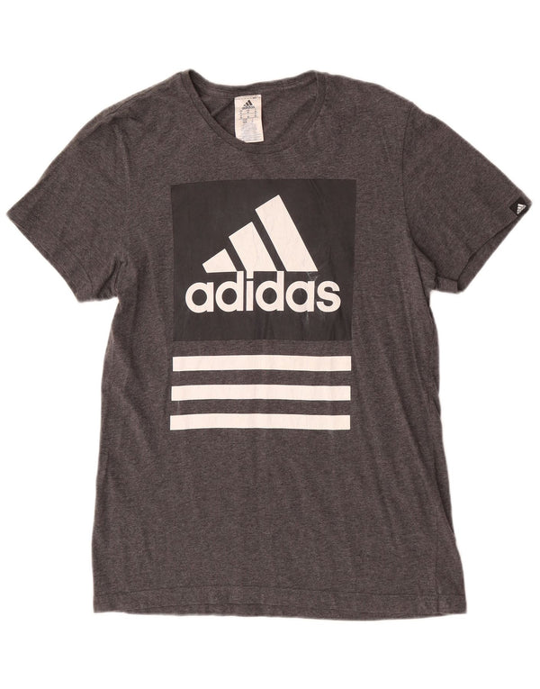 Adidas Hombre Camiseta Gráfica Top Algodón Moteado Gris Medio