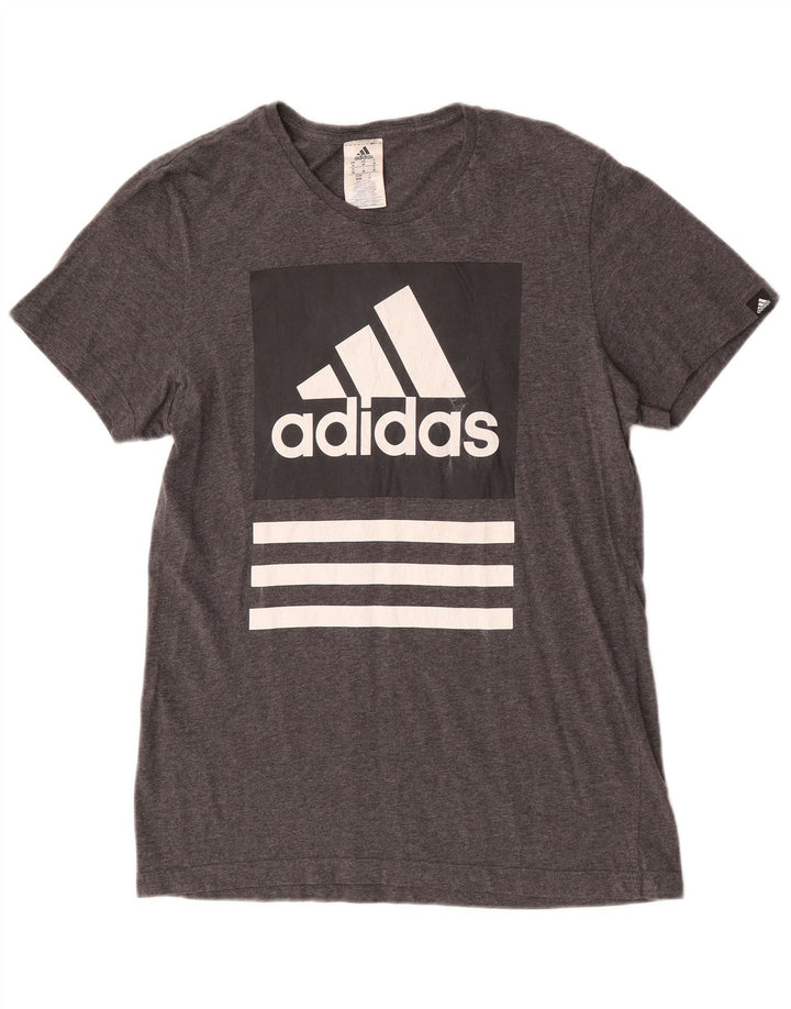Adidas Hombre Camiseta Gráfica Top Algodón Moteado Gris Medio