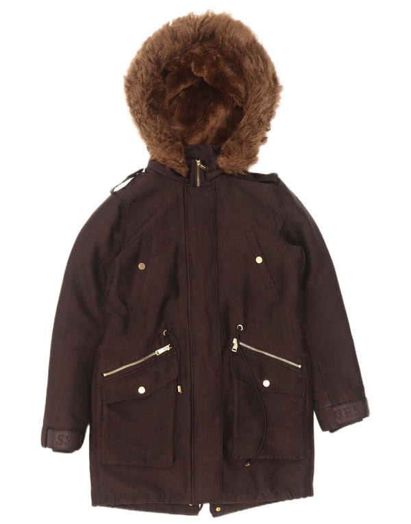 Guess Parka con capucha gráfica para mujer UK 6 XS Poliéster negro