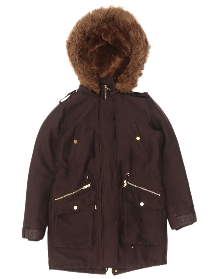 Guess Parka con capucha gráfica para mujer UK 6 XS Poliéster negro