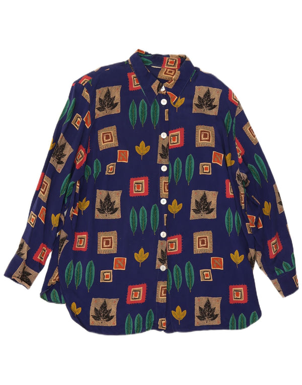 Vintage mujer camisa de gran tamaño Reino Unido 18 XL azul Patchwork Cupro