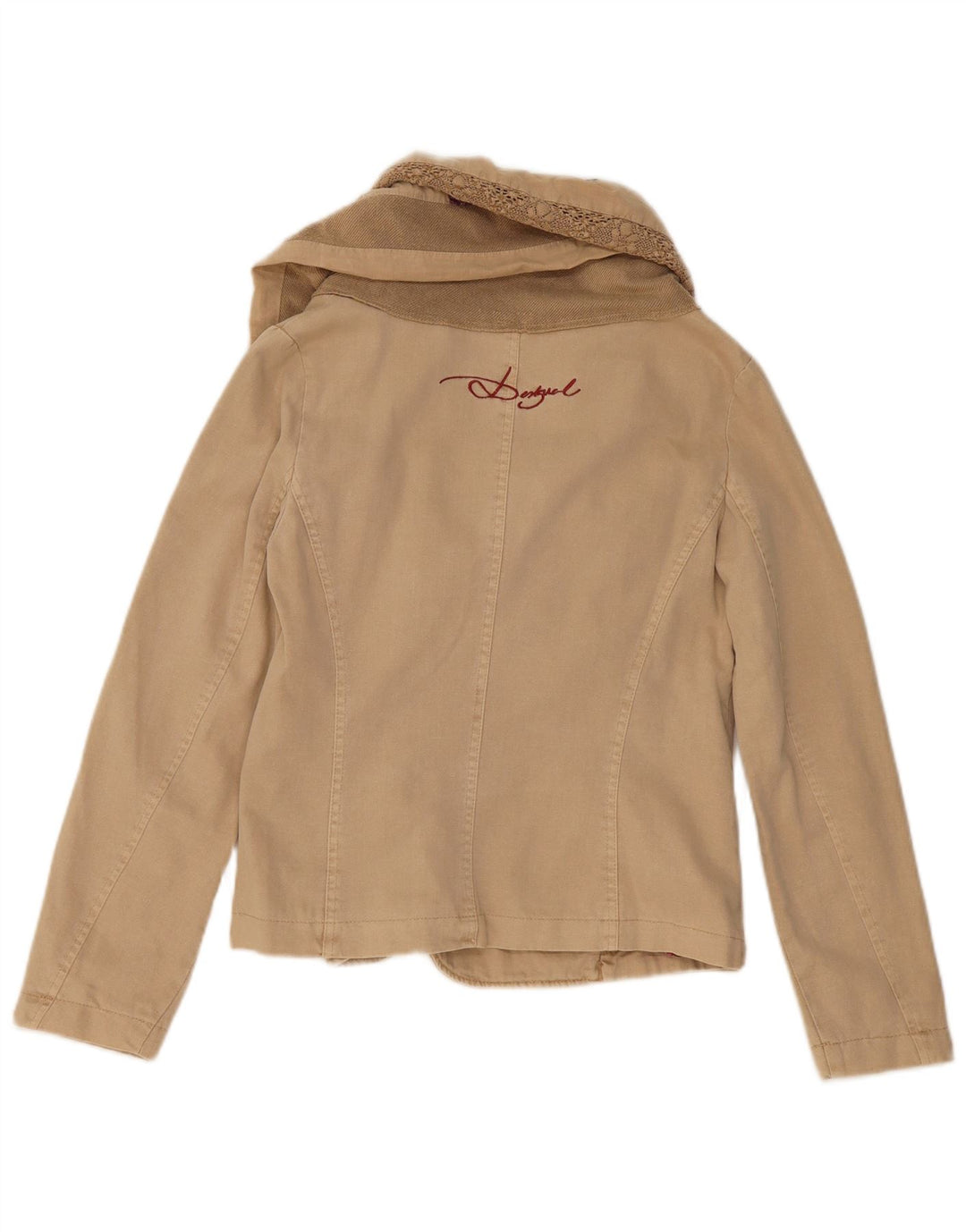 Desigual Mujer Crop Bomber Jacket EU 36 Small Beige Colorblock Algodón
