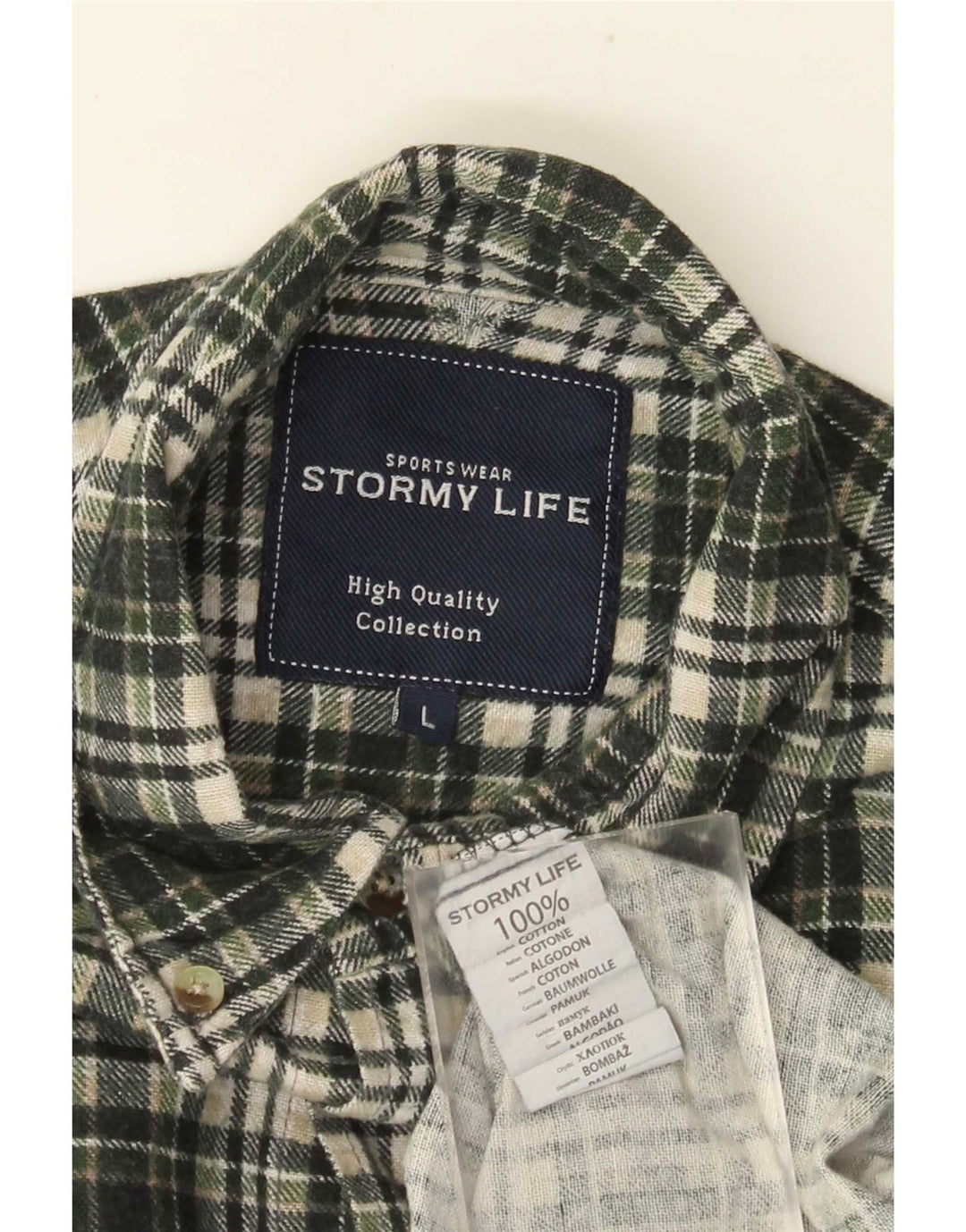 Vintage hombres franela camisa grande verde cheque algodón