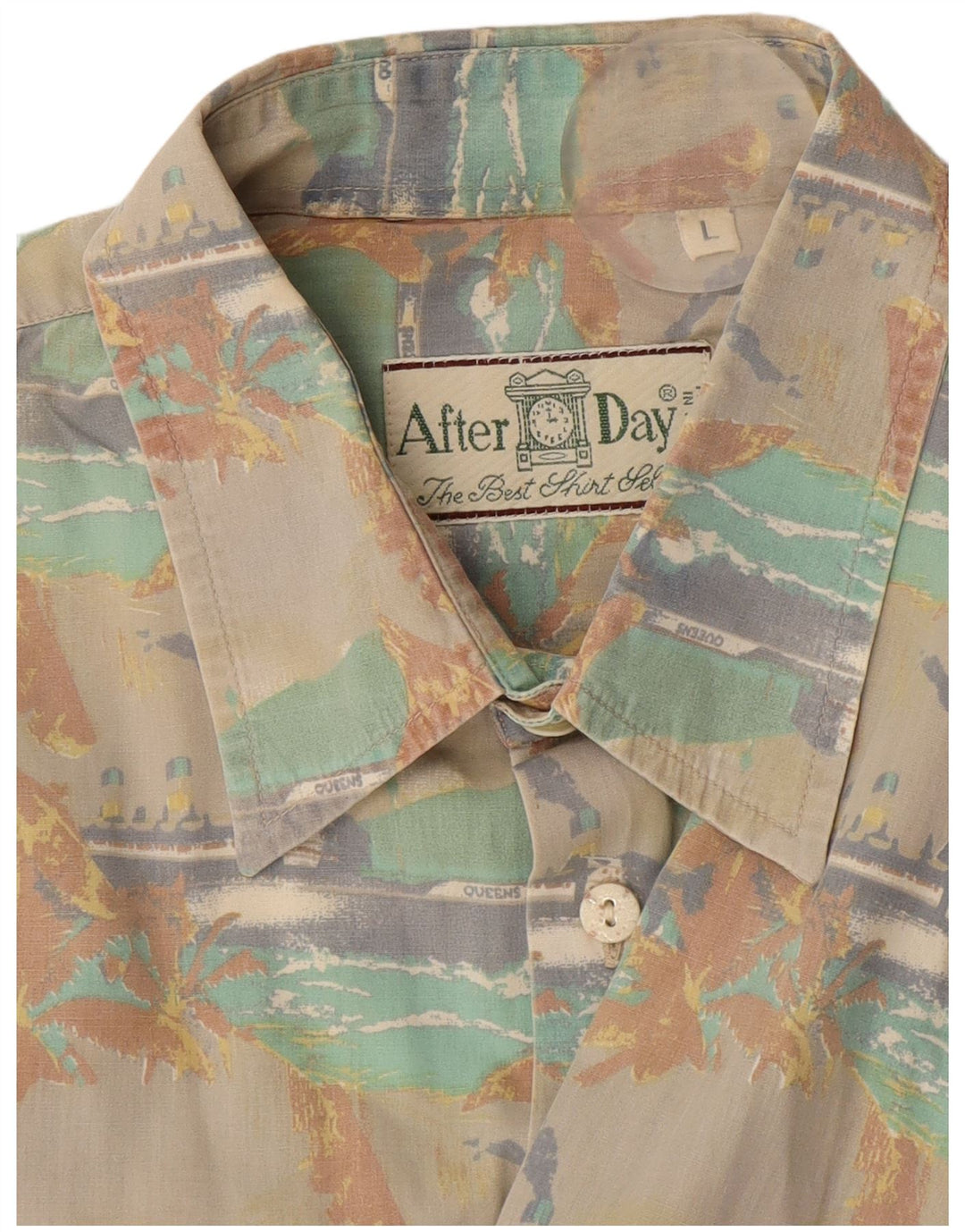 Vintage hombres gráfico manga corta camisa grande beige