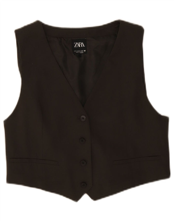 Zara Mujer Crop Chaleco UK 42 Medio Caqui Poliéster