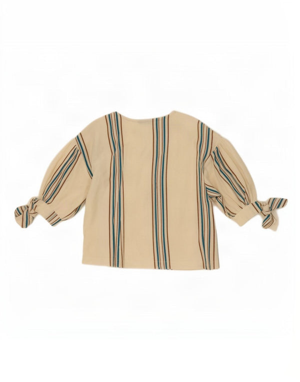 Zara Mujer Crop Blusa Top UK 10 Small Blanco Rayas Algodón